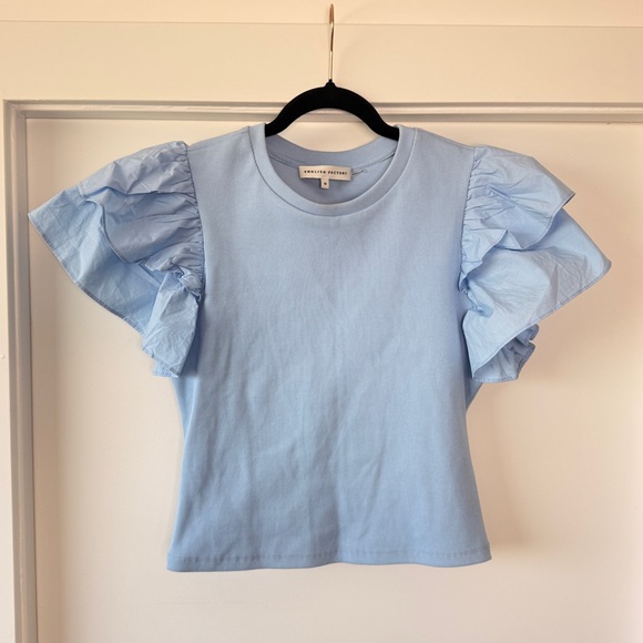 English Factory Sky Blue Ruffle Sleeve Tee - Picture 1 of 6
